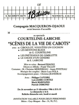 1986 Scènes de la vie de cabots de Courteline et Labiche Flyer verso