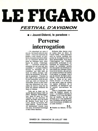 1989 Jouvet Diderot Mise en scène Bernard Djaoui Presse Le Figaro